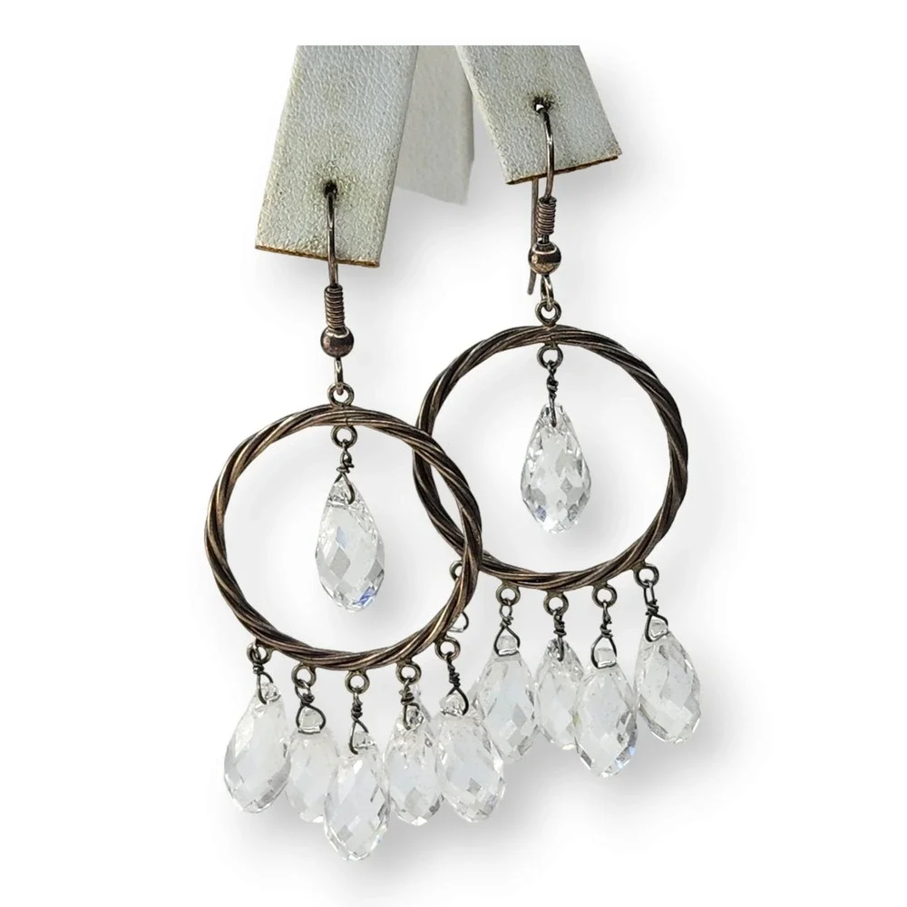 Vintage Earrings Sterling Silver OS Clear Vintage Crystal Chandelier Dangle